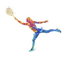 abstrakt tennisspelare med en racket från stänk av akvareller. vektor illustration av färger