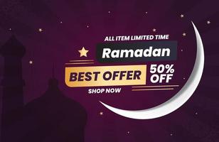 ramadan bäst erbjudande med 50 av Allt Artikel och social media islamic tema, halvmåne måne och stjärnor. vektor