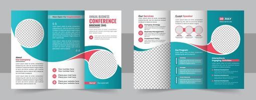 Geschäft Entwicklung Konferenz dreifach Broschüre Vorlage Design, Geschäft dreifach Broschüre, korporativ Broschüre vektor