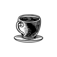 eine Kaffeetasse im handgezeichneten Stil der Tinte. Vintage-Zeichnungen von Heißgetränken. Kaffeetassen-Shop-Konzept. dekoratives Design für Cafeteria, Plakate, Banner, Karten. Vektorskizzenillustration vektor