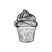 vektor cupcake handritad design. doodle kakor med grädde isolerad på vit bakgrund. söt efterrätt i vintagestil. bra för tryck, färgläggning, logotyp för affärs- eller personliga projekt