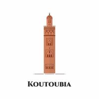 die Kutubiyya-Moschee oder Koutoubia-Moschee in Marrakesch, Marokko. die größte Moschee. Dieser Ort ist sehr zu empfehlen. flacher Vektor des Weltreise- und Tourismuskonzepts lokalisiert auf weißem Hintergrund.