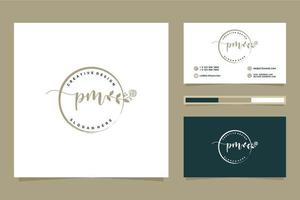 första pm feminin logotyp samlingar och företag kort mall premie vektor