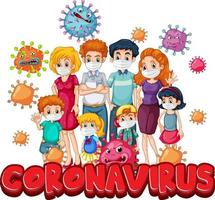 Familienmitglieder tragen Maske mit Coronavirus-Schrift vektor