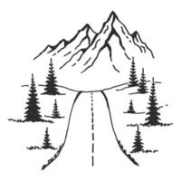 bergsväg. liggande svart på vit bakgrund. handritade steniga toppar i skissstil. vektor illustration