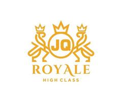 gyllene brev jq mall logotyp lyx guld brev med krona. monogram alfabet . skön kunglig initialer brev. vektor