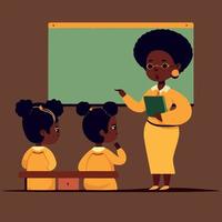 Lehrer Tag weiblich schwarz Lehrer und zwei Kinder vektor