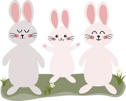 söt kaniner familj i gräs gård vektor illustration. Lycklig påsk element dekoration. söt pappa mamma son kaniner familj.