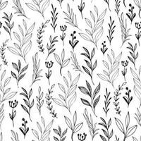nahtlos Blumen- Muster. Zeichnung von das Blatt Linie. Grafik Hintergrund mit Geäst und Blätter. Botanik Muster. schwarz und Weiß Hintergrund mit Blumen. vektor
