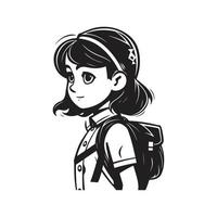 flicka med en ryggsäck, logotyp begrepp svart och vit Färg, hand dragen illustration vektor