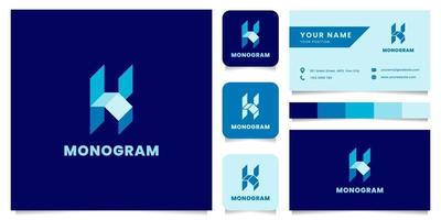 einfaches und minimalistisches blaues isometrisches Buchstabe-k-Logo mit Visitenkartenschablone vektor