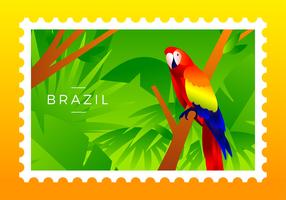 Brasil Porto Stämpel Scarlet Macaw Fågel Vector