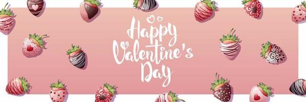 horizontal Banner mit Schokolade bedeckt Erdbeeren. Valentinstag s Tag, Süss romantisch Nachtisch. Poster, Flyer, Broschüre Rosa Hintergrund mit Nachtisch. vektor