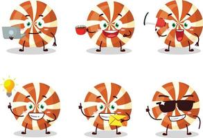 Spiral- Süßigkeiten Karikatur Charakter mit verschiedene Typen von Geschäft Emoticons vektor