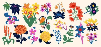 uppsättning av buketter med blommor. interiör målning. färgrik illustrationer av blommor för täcker, bilder. vektor illustration.