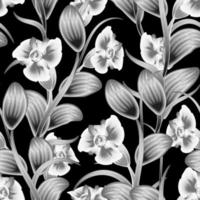 Blumen- Muster mit Jahrgang Stil Farbe auf dunkel Hintergrund. nahtlos Muster mit tropisch Blätter und Pflanzen Laub. monochromatisch stilvoll Blumen. Blumen- Hintergrund. botanisch Illustration Hintergrund vektor