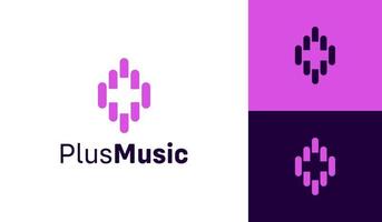 Musik- Logo Design mit Plus Symbol im das Mitte vektor
