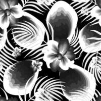 nahtlos Blumen- tropisch drucken mit exotisch Jasmin Blumen, Natur Ornament zum Textil- oder Verpackung Papier. Urwald Blätter monochromatisch Hintergrund, Regenwald Pflanze. dunkel Hintergrund. Blumen- Hintergrund vektor