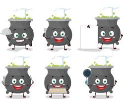 tecknad serie karaktär av kittel med olika kock uttryckssymboler vektor
