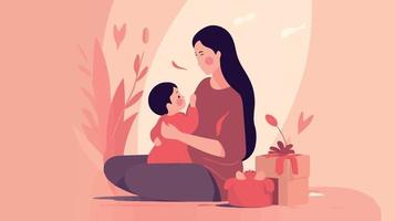 Mütter Tag Frau mit Kind und Geschenk vektor