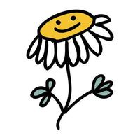 Hand gezeichnet glücklich Kamille Blume im einfach Gekritzel Stil. perfekt zum Tee, Aufkleber, Poster, Karte. vektor