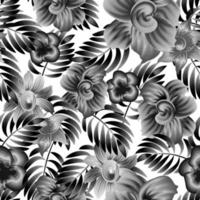 Blumen- nahtlos Muster mit tropisch Palme Blätter und Pflanzen Laub auf Weiß Hintergrund. Blumen- Hintergrund. Jahrgang monochromatisch stilvoll Blumen. Innere dekorativ. exotisch Tropen. Sommer- Design vektor