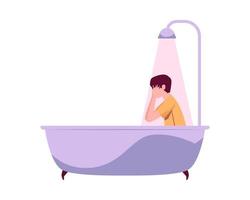 einsam deprimiert gekleidet Mann im ein Badewanne, eben Vektor Illustration isoliert.