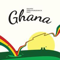 ghana oberoende dag firande vektor illustration med en lång flagga och en silhuett av en byggnad inom ljus dag landskap. lämplig för social media inlägg.