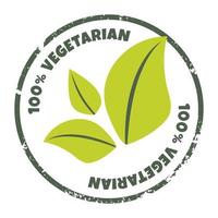 100 procent vegetarian ikon. vektor märka, logotyp, klistermärke. texturerad runda organisk, bio, eco symbol med grön löv. begrepp av friska, färsk mat