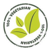 100 Prozent Vegetarier Symbol. Vektor Etikett, Logo, Aufkleber. texturiert runden organisch, bio, Öko Symbol mit Grün Blätter. Konzept von gesund, frisch Essen