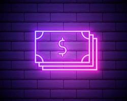 neonljus. ikon för kontantpengar vektor