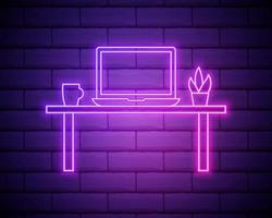 Laptop und Schreibtisch Neon Symbol vektor