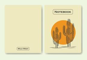 Notizbuch Startseite wild Westen Wüste Jahrgang Design. Kakteen Pflanze mit Sonne Vektor Linie Kunst minimalistisch Symbol Illustration Design. können Sein benutzt zum Abdeckung, drucken, Poster