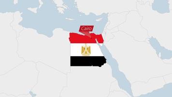 egypten Karta markerad i egypten flagga färger och stift av Land huvudstad kairo. vektor