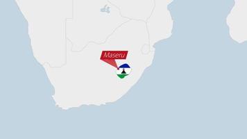 lesotho Karta markerad i lesotho flagga färger och stift av Land huvudstad maseru. vektor