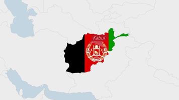 afghanistan Karta markerad i afghanistan flagga färger och stift av Land huvudstad kabul. vektor