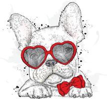 vacker hund i glasögon med hjärtan. vektor