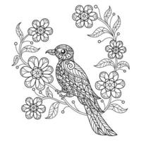 Blume Garten und Vogel Hand gezeichnet zum Erwachsene Färbung Buch vektor