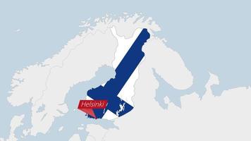 finland Karta markerad i finland flagga färger och stift av Land huvudstad helsingfors. vektor