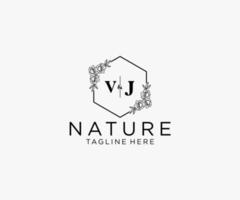 första vj brev botanisk feminin logotyp mall blommig, redigerbar förhandsgjord monoline logotyp lämplig, lyx feminin bröllop varumärke, företags. vektor