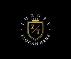 Royal Luxury Logo-Vorlage mit anfänglichem zt-Buchstaben in Vektorgrafiken für Restaurant, Lizenzgebühren, Boutique, Café, Hotel, Heraldik, Schmuck, Mode und andere Vektorillustrationen. vektor