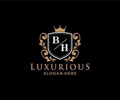 Royal Luxury Logo-Vorlage mit anfänglichem bh-Buchstaben in Vektorgrafiken für Restaurant, Lizenzgebühren, Boutique, Café, Hotel, Heraldik, Schmuck, Mode und andere Vektorillustrationen. vektor