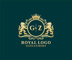 Initial gz Letter Lion Royal Luxury Logo Vorlage in Vektorgrafiken für Restaurant, Lizenzgebühren, Boutique, Café, Hotel, Heraldik, Schmuck, Mode und andere Vektorillustrationen. vektor