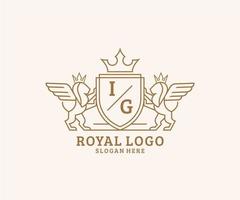 Initiale ich G Brief Löwe königlich Luxus heraldisch, Wappen Logo Vorlage im Vektor Kunst zum Restaurant, Königtum, Boutique, Cafe, Hotel, heraldisch, Schmuck, Mode und andere Vektor Illustration.