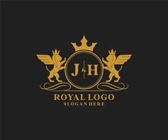 Initiale jh Brief Löwe königlich Luxus heraldisch, Wappen Logo Vorlage im Vektor Kunst zum Restaurant, Königtum, Boutique, Cafe, Hotel, heraldisch, Schmuck, Mode und andere Vektor Illustration.