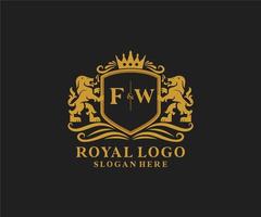 första fw brev lejon kunglig lyx logotyp mall i vektor konst för restaurang, kungligheter, boutique, Kafé, hotell, heraldisk, Smycken, mode och Övrig vektor illustration.