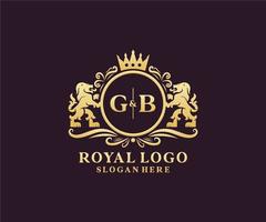 första gb brev lejon kunglig lyx logotyp mall i vektor konst för restaurang, kungligheter, boutique, Kafé, hotell, heraldisk, Smycken, mode och Övrig vektor illustration.