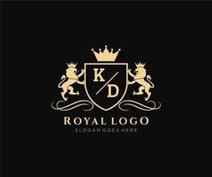 första kd brev lejon kunglig lyx heraldisk, vapen logotyp mall i vektor konst för restaurang, kungligheter, boutique, Kafé, hotell, heraldisk, Smycken, mode och Övrig vektor illustration.