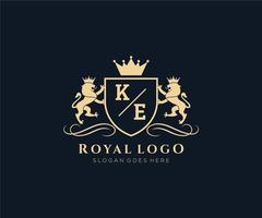 Initiale ke Brief Löwe königlich Luxus heraldisch, Wappen Logo Vorlage im Vektor Kunst zum Restaurant, Königtum, Boutique, Cafe, Hotel, heraldisch, Schmuck, Mode und andere Vektor Illustration.