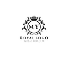 Initiale meine Brief luxuriös Marke Logo Vorlage, zum Restaurant, Königtum, Boutique, Cafe, Hotel, heraldisch, Schmuck, Mode und andere Vektor Illustration.